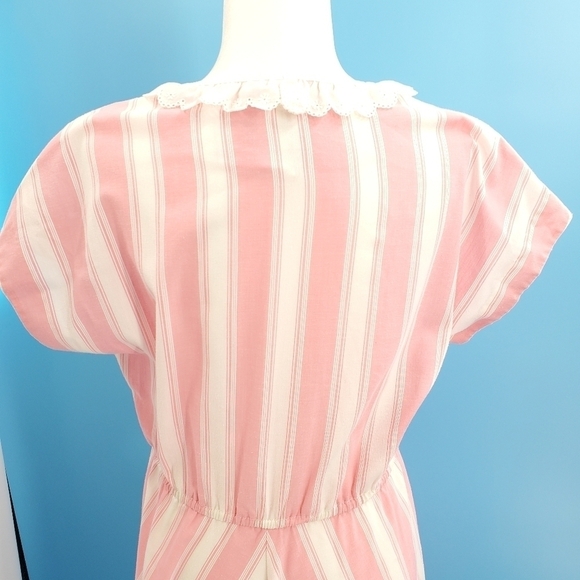 Vintage Rhodes Collection pink and white candy-striped day dress early 80s style - Picture 6 of 13